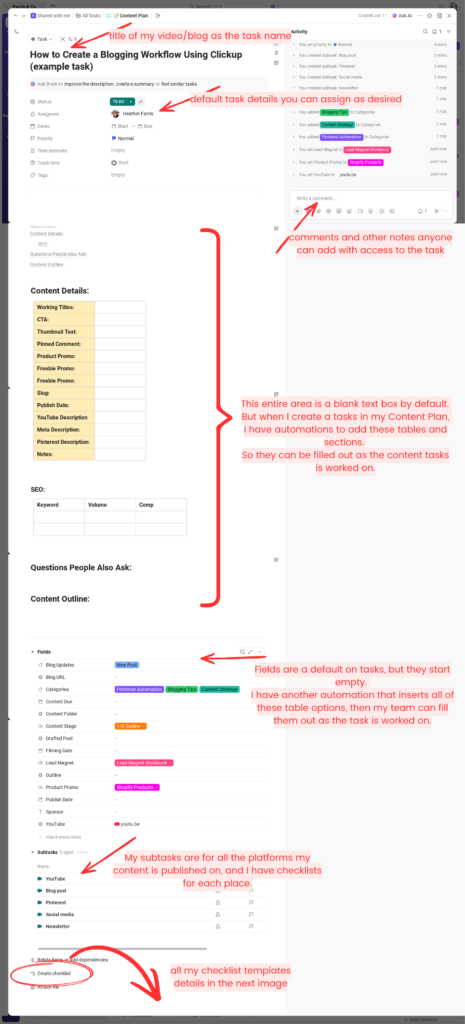 automations in tasks setup with my blogging workflow