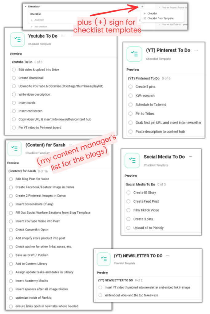 task checklists in blogging workflow tasks