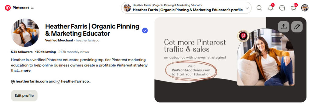 Pinterest marketing for beginners with a great profile name