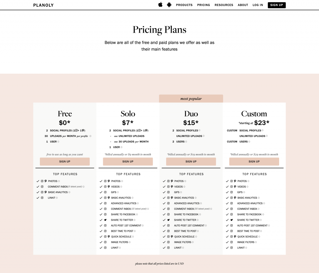 Planoly Pricing as a Pinterest Scheduler