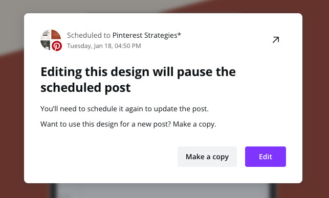 Editing Scheduled Pin in Canva Content Planner