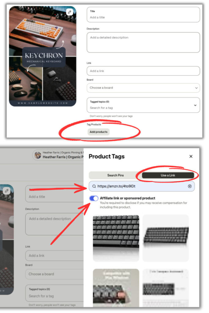 how to add an affiliate tag for Pinterest product pins