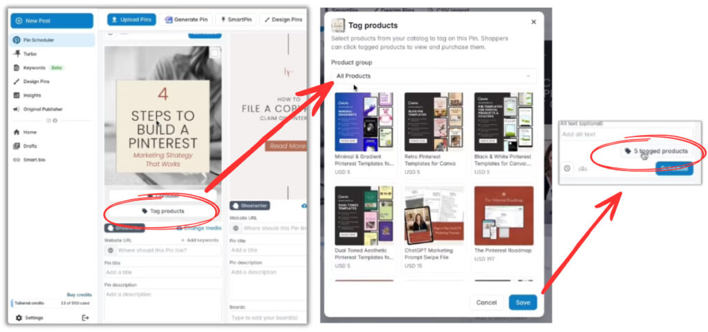 how to tag products on pin drafts in tailwind