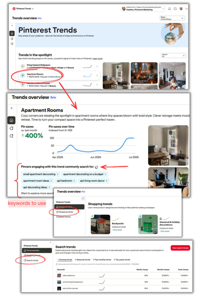 viewing the Pinterest trends tool dashboard