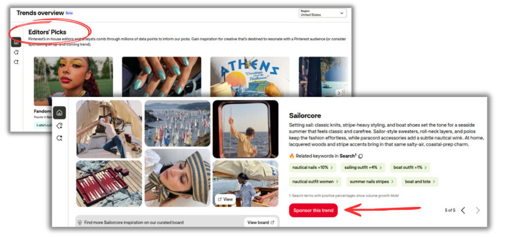 editor's picks in the Pinterest trends tool