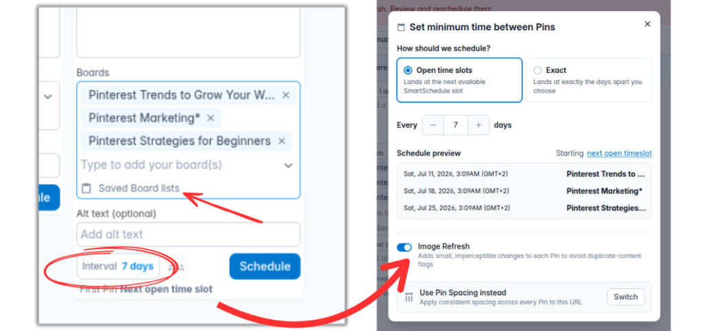 how to apply image refresh on pin drafts in tailwind